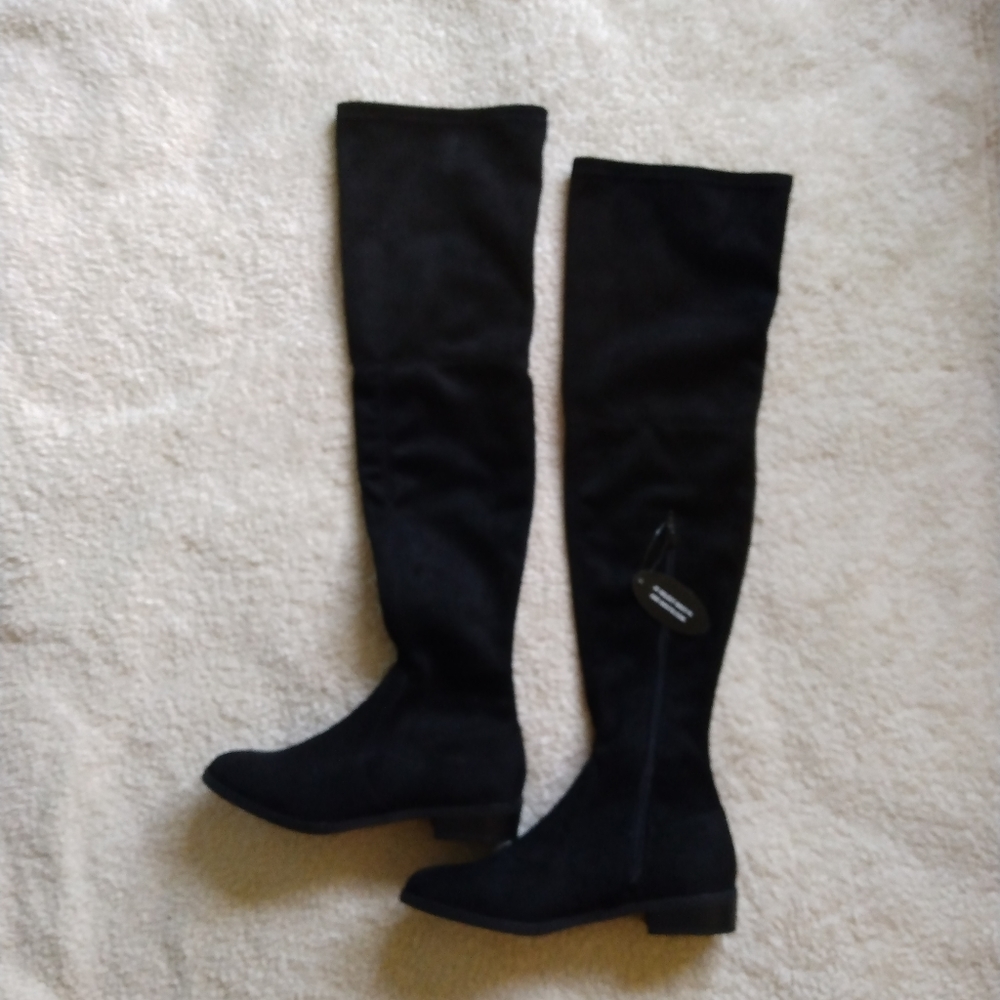 New INC International Concepts Over-The-Knee Faux Suede Black Boots 6.5 M